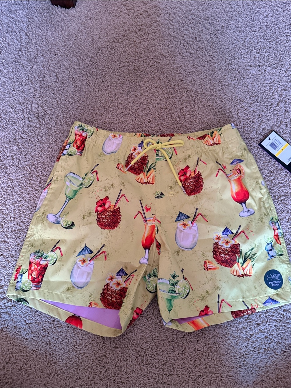 Men's Yellow Tropical Cocktail Swim Trunks